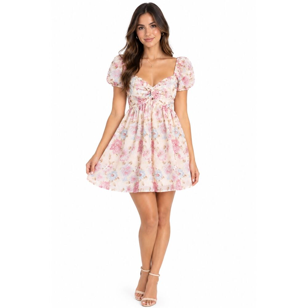 Lulus Pink Floral Ruffled Mini Sundress Size S